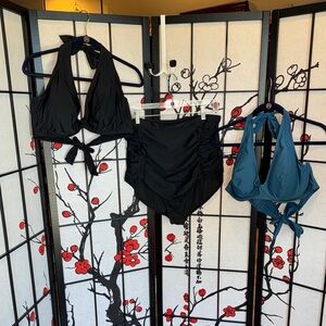 3 Piece Bundle Plus Size 3X 4X Black Blue Halter Bikini Set